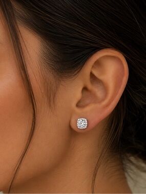 1CTW Square Moissanite Halo Stud Earrings Sterling Silver VVS1 Unisex